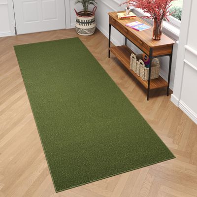 TAPISO Mono Runner Rug, Short Pile, Indoor/Outdoor, UV-Resistant, Green, Solid Color, Modern Design, OEKO-TEX, 80 x 550 cm