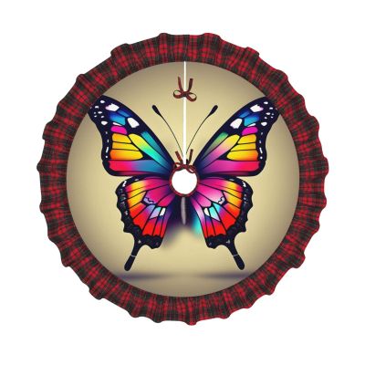 Colorful Butterfly Festive Christmas Tree Skirt, Charming Holiday Tree Skirt, Perfect Christmas Decoration