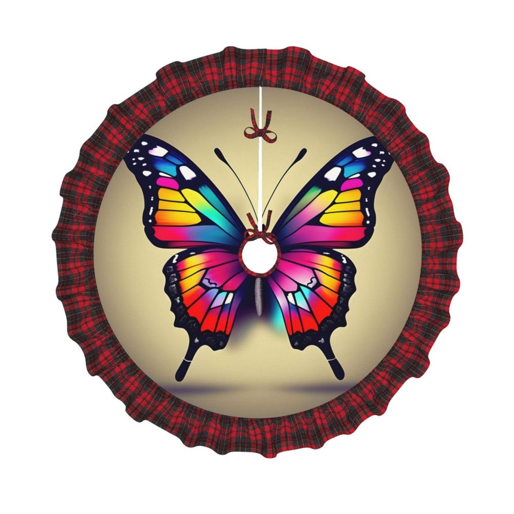 Colorful Butterfly Festive Christmas Tree Skirt, Charming Holiday Tree Skirt, Perfect Christmas Decoration