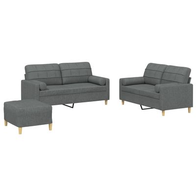 vidaXL 3-Piece Sofa Set with Cushions and Footstool, Dark Gray Fabric