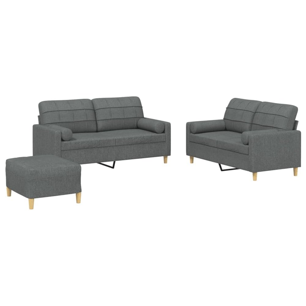 vidaXL 3-Piece Sofa Set with Cushions and Footstool, Dark Gray Fabric