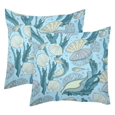 Sea Shells Oyster Corals Decorative Pillow Covers, Soft Velvet, Double-Sided, 50 x 50 cm, 2-Pack (Insert Not Included)