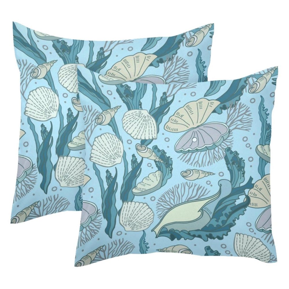 Sea Shells Oyster Corals Decorative Pillow Covers, Soft Velvet, Double-Sided, 50 x 50 cm, 2-Pack (Insert Not Included)