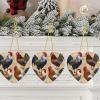 Ceramic Christmas Heart Ornament with Rooster and Chicken Print view 1