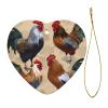 Ceramic Christmas Heart Ornament with Rooster and Chicken Print view 2