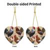 Ceramic Christmas Heart Ornament with Rooster and Chicken Print view 3