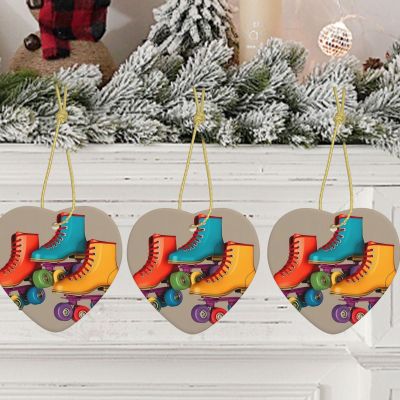 Personalized Ceramic Christmas Heart Ornament with Retro Roller Skates
