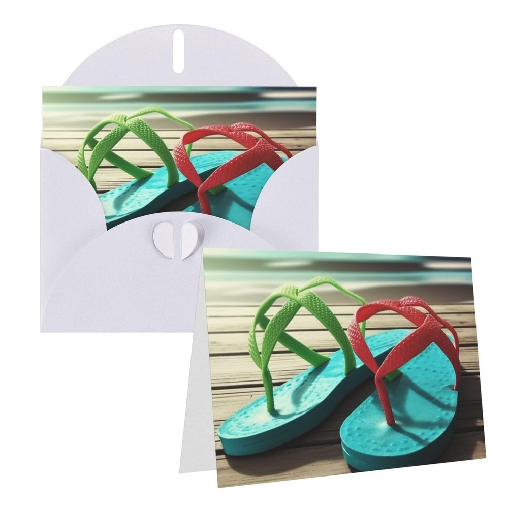 BONDIJ Greeting Cards with Envelopes, Flip-Flops Print, Thank-You Cards, Blank, for All Occasions, 10.2 x 15.2 cm
