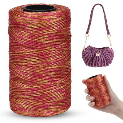 LEREATI Macrame Cord 1 mm x 230 m, Polyester Cotton Yarn for Handbags, Shoulder Bags, Crochet Bags and Knitwear (Red-Yellow)