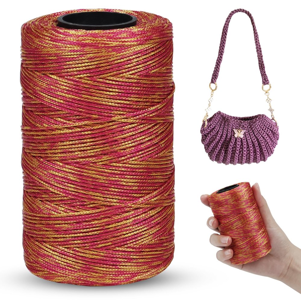 LEREATI Macrame Cord 1 mm x 230 m, Polyester Cotton Yarn for Handbags, Shoulder Bags, Crochet Bags and Knitwear (Red-Yellow)