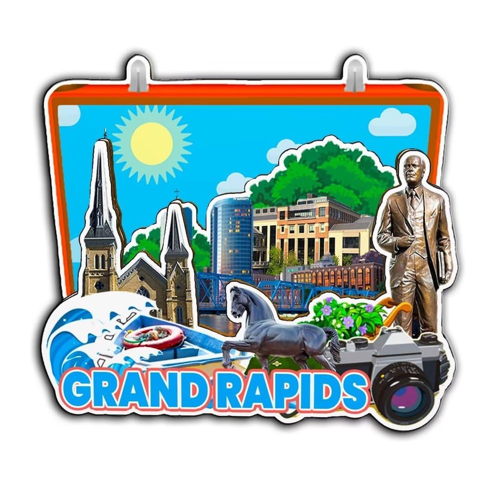 Grand Rapids Michigan USA 3D Wooden Landmark Fridge Magnet
