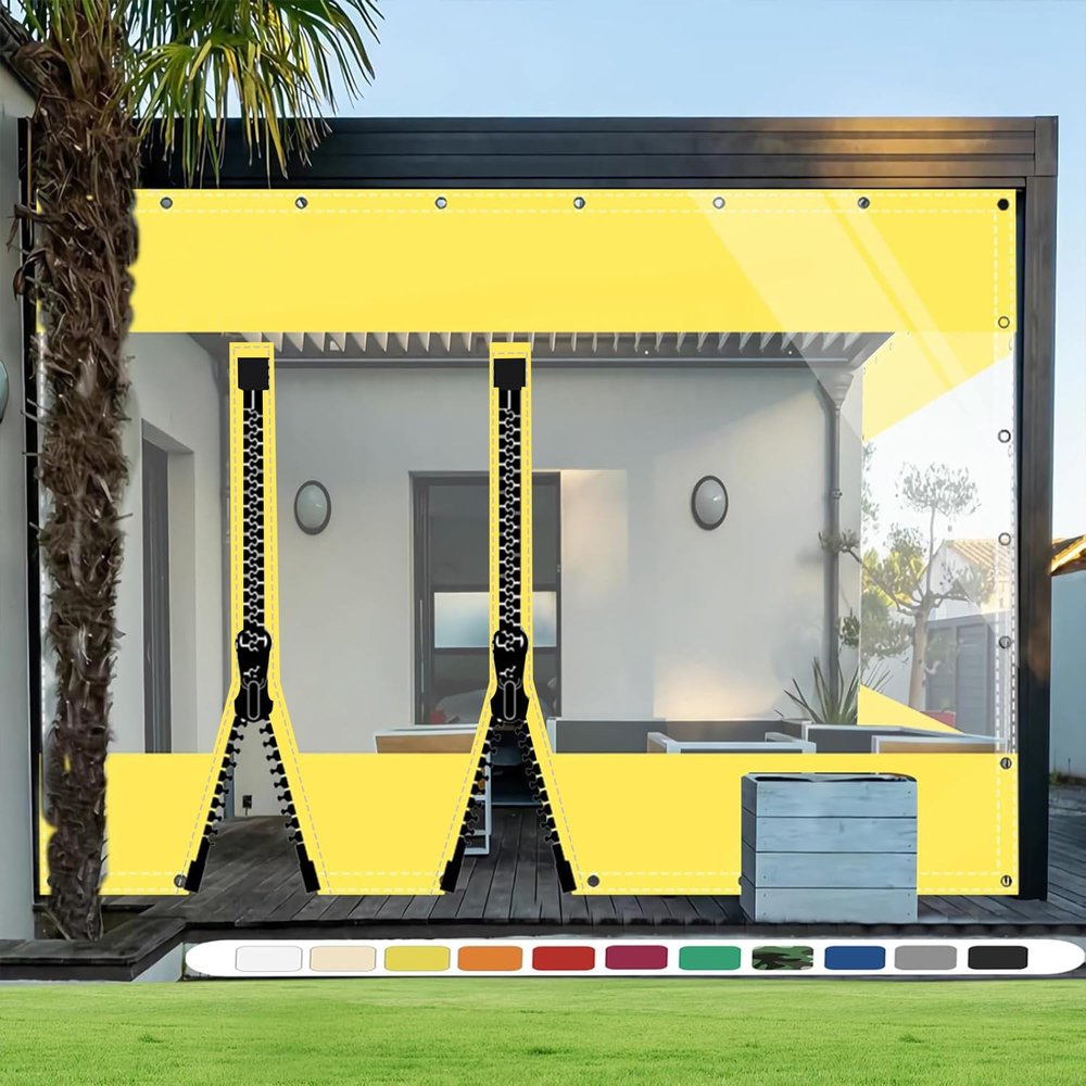 SDLLG Tarpaulin with Transparent PVC, 600 g, Waterproof, H 3.5 m × L 3.8 m, Yellow