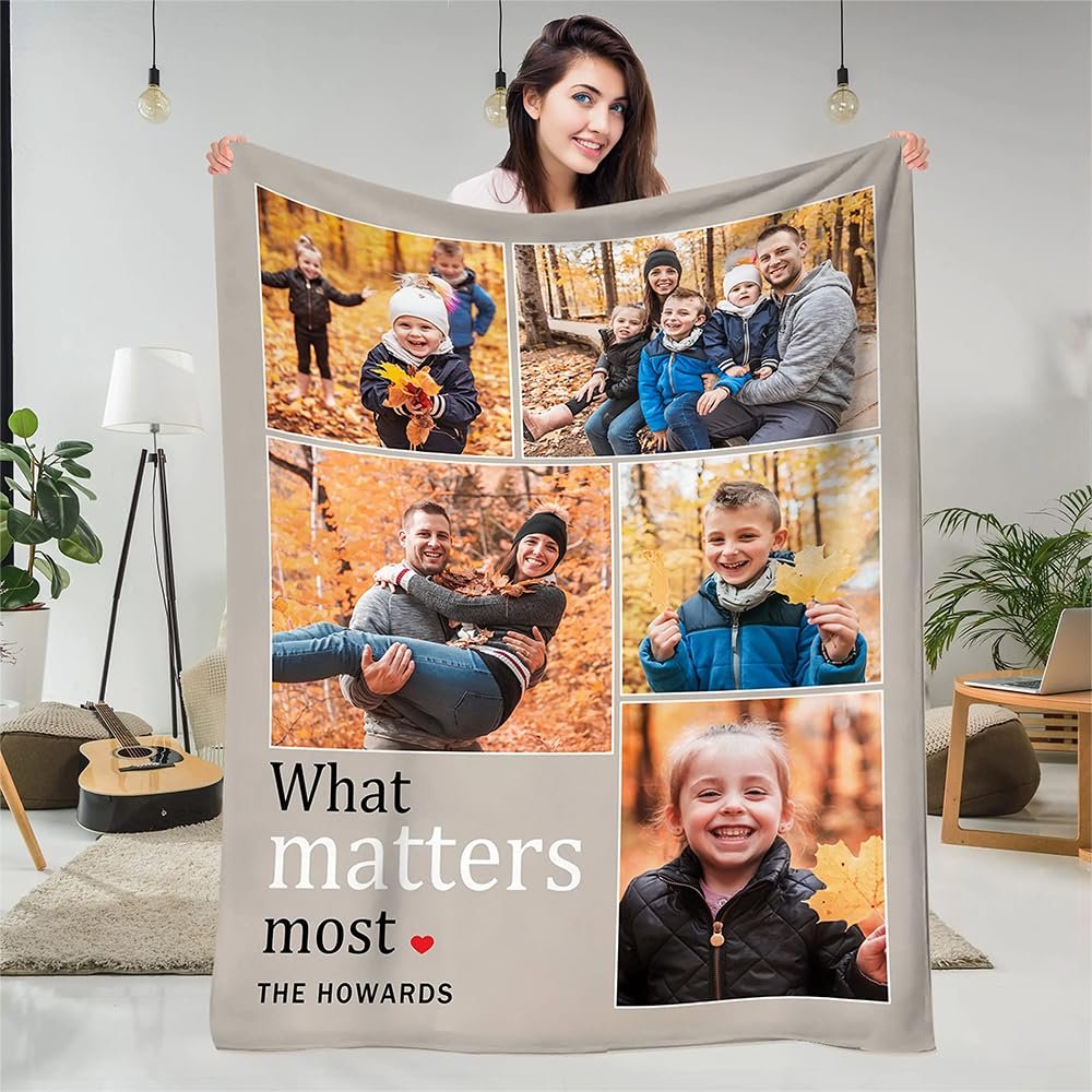 REEG Personalized Photo Blanket, Custom Fleece Blanket with Photos, Personalized Christmas Blanket, 180 x 200 cm