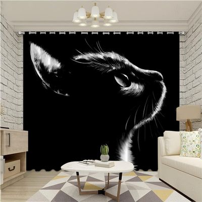 Blackout Curtains, Gray and Black Cat 3D Print, 2-Pack