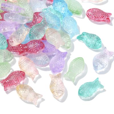 Stiesy 100-Piece Glass Fish Beads, Random Colors, Transparent Ocean Animal Spacers for Jewelry DIY
