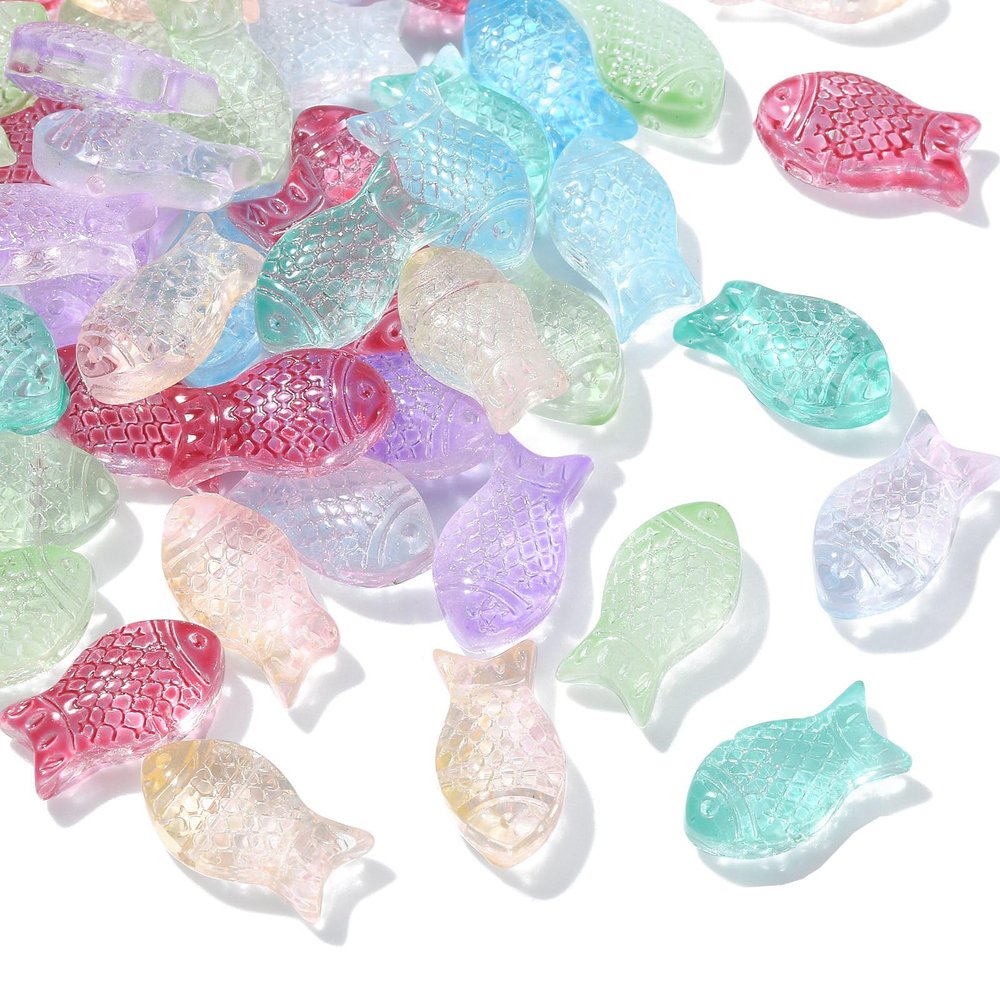 Stiesy 100-Piece Glass Fish Beads, Random Colors, Transparent Ocean Animal Spacers for Jewelry DIY