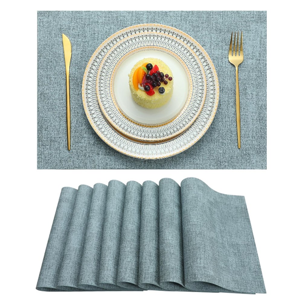 LQICAI Placemat Set, Washable, Heat-Resistant PVC Woven Dining Mats, Blue, 6 Pieces