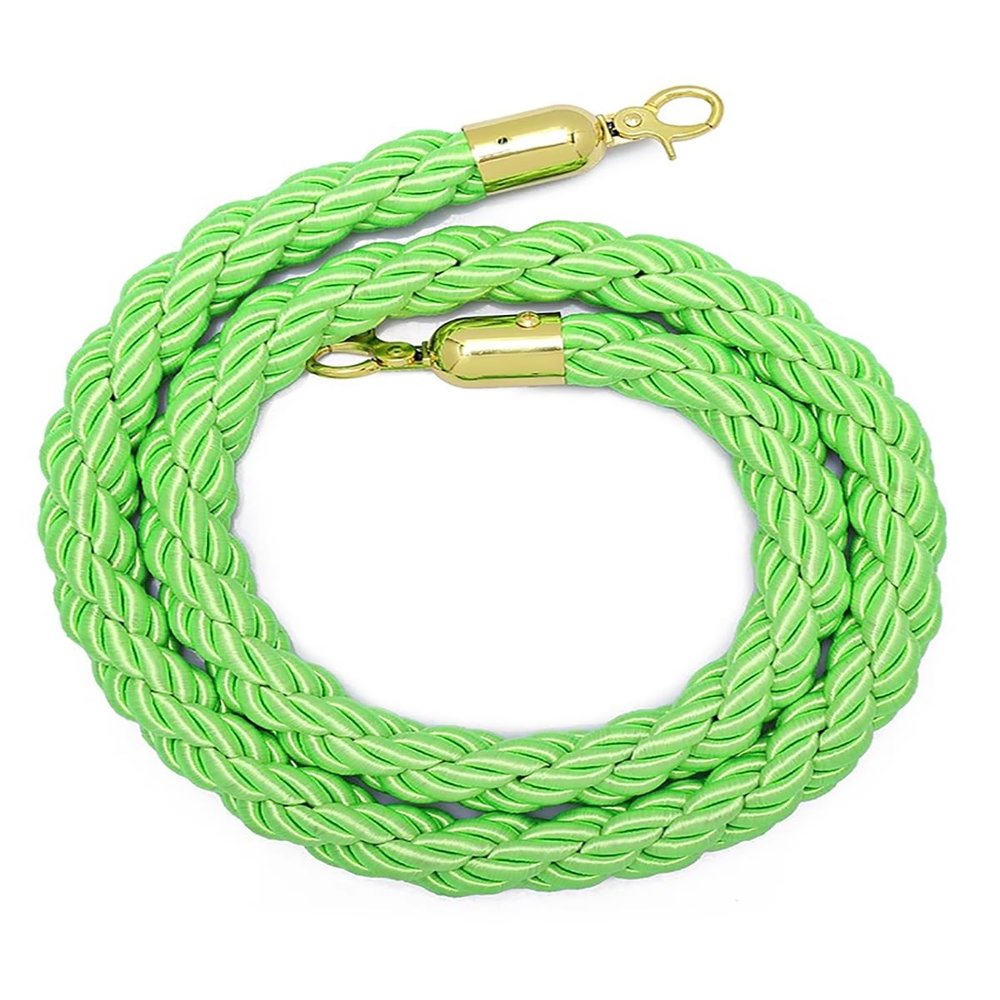 Crowd-Control Stanchion Rope, Braided Green Velvet Rope with Polished Hooks