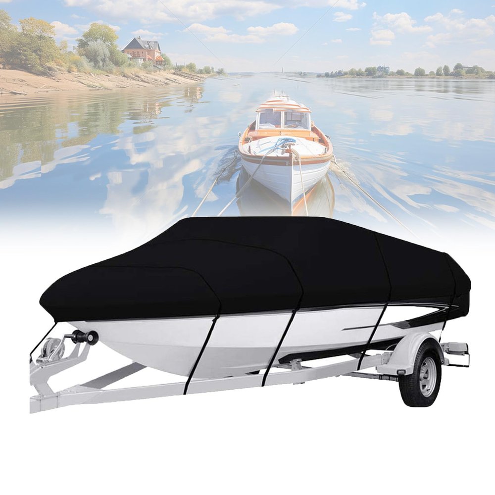 ZIXIAO Boat Cover, Waterproof 600D Oxford Fabric, Trailerable, UV-Resistant, for All-Weather Outdoor Protection, 11–13 ft