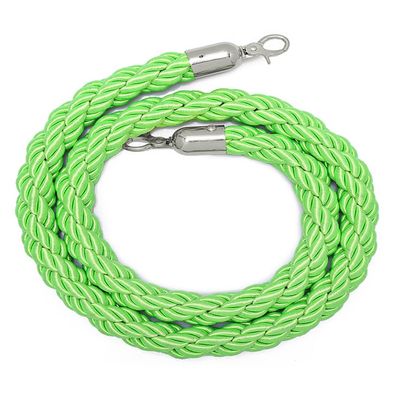 Queue Barrier System, Braided Light Green Velvet Rope with Polished Hooks