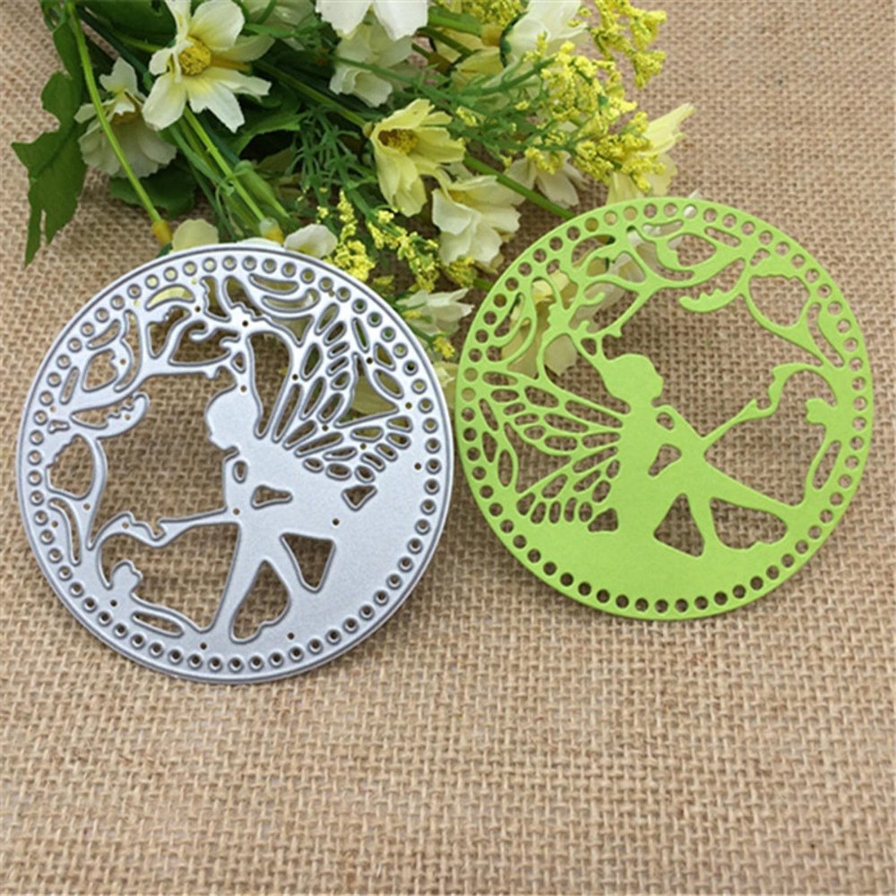 Round Flower Fairy Metal Dies for Cards, 8.56 x 8.56 cm