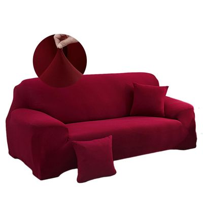 DOTBUY-SHOP Stretch Sofa Cover with 1 Cushion Cover, 3-Seater, Burgundy (195–230 cm)
