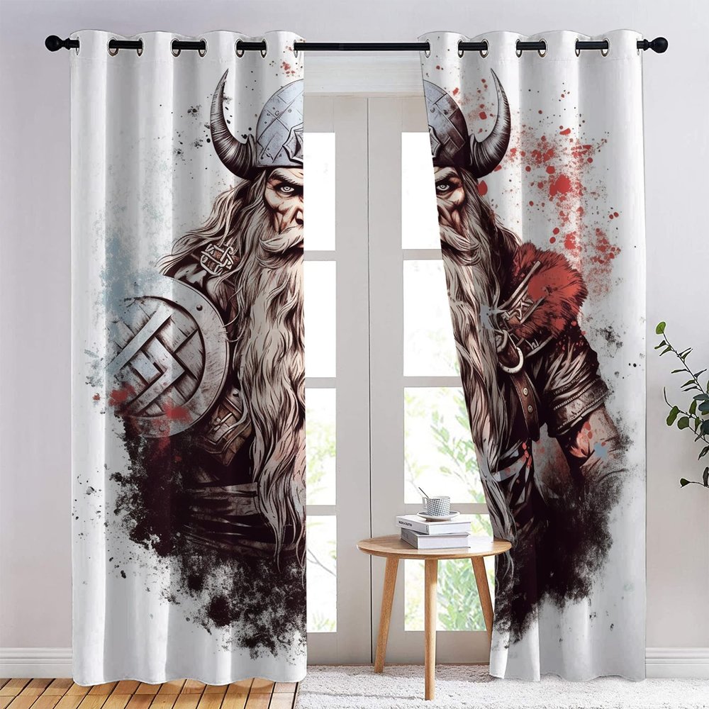 Viking Blackout Curtains, Set of 2, Nordic Mythology Pattern, 175 x 140 cm