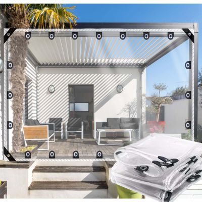 ZHJSHOU Transparent Waterproof Tarp with Eyelets, 1.6 x 2.3 m, 0.55 mm PVC Cover