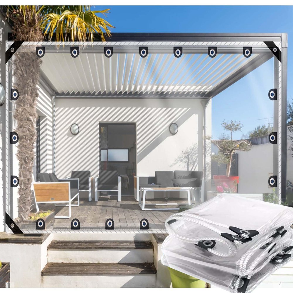 ZHJSHOU Transparent Waterproof Tarp with Eyelets, 1.6 x 2.3 m, 0.55 mm PVC Cover