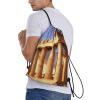DEHIWI Greece History Buildings Drawstring Backpack, Gym String Bag for Women, Black, M view 3