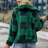 CABULE Long-Sleeve Lapel Street-Style Plaid Garment with Horn Buttons, Gray, S view 2