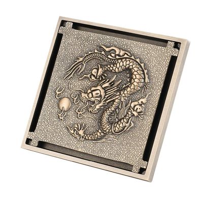 Square Antique Brass Vintage Carved Floor Drain Cover