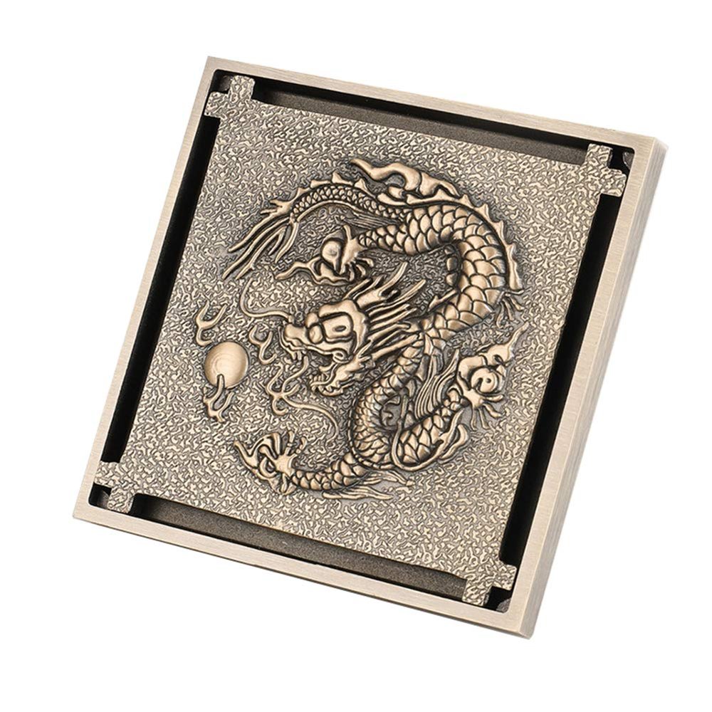 Square Antique Brass Vintage Carved Floor Drain Cover