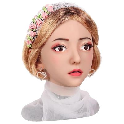 ZWSM Silicone Female Head Mask for Crossdressers, Cosplay & Halloween, Transgender, Wheat Color, No Makeup