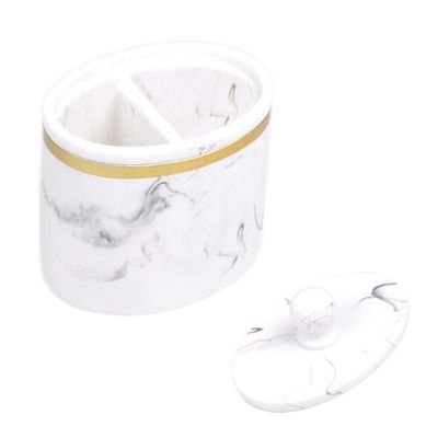 Marble-Pattern Toothpick Holder with Lid, White