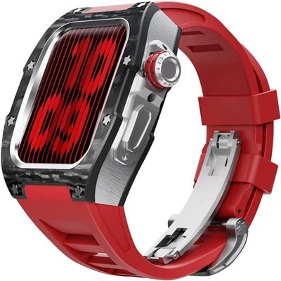 EPANO Luxury Carbon Fiber-Metal Case with Rubber Strap for Apple Watch 45 mm/44 mm