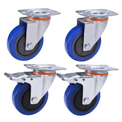 Heavy-Duty Silent Rubber Casters with Brakes, 3/4/5 in, 320–440 kg