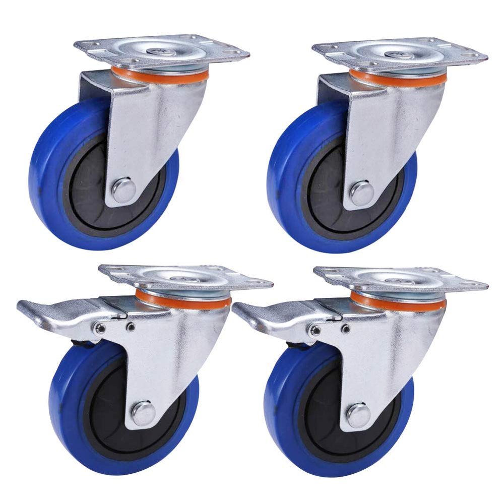 Heavy-Duty Silent Rubber Casters with Brakes, 3/4/5 in, 320–440 kg