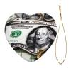 Personalized Ceramic Christmas Heart Ornament with Banknote Pattern view 2