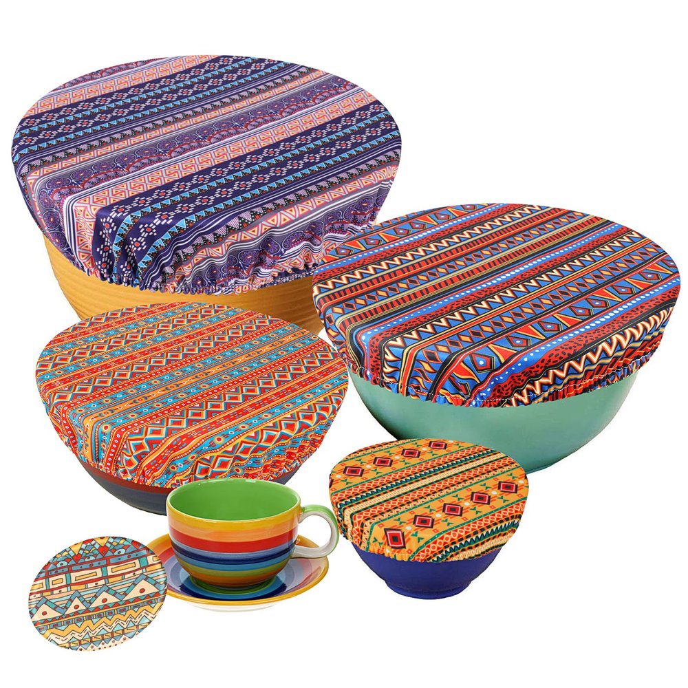 PHOGARY 5-Pack Reusable Fabric Food Covers, Aztec
