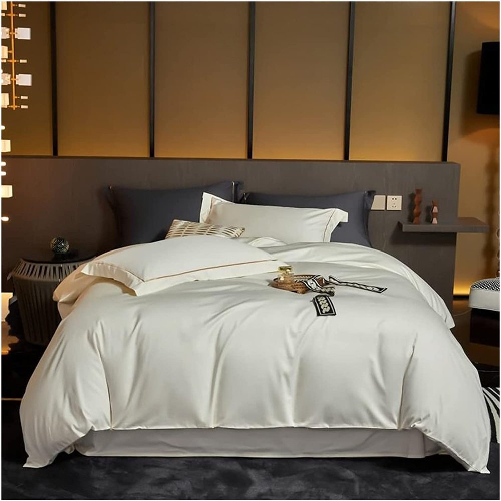 4-Piece Duvet Cover Set for Full, Queen, or King Beds with Flat Sheet, 1000-Thread-Count Egyptian Cotton