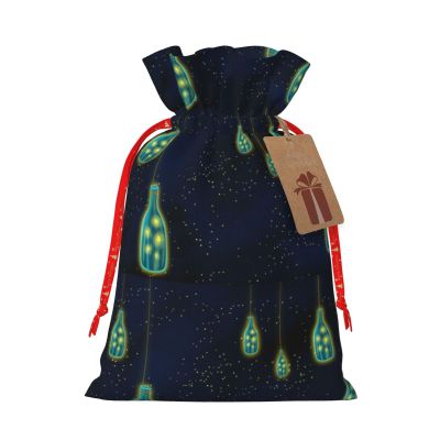 WURTON Drawstring Gift Bag, Beautiful Bottle Under the Night Sky, Linen Gift Bag for Christmas, 17.5 x 12.9 cm