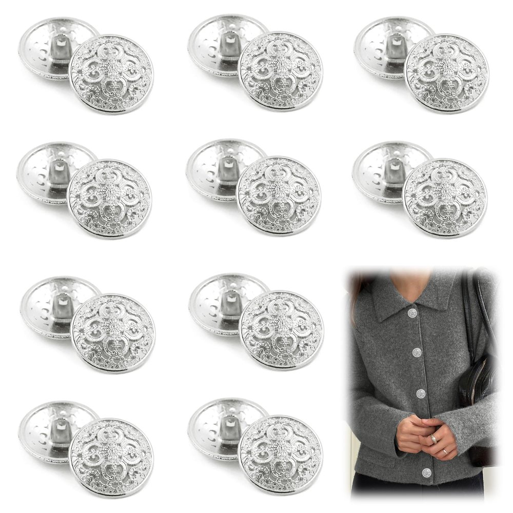 XCSJ 20 Vintage Metal Buttons, 20 mm, Silver