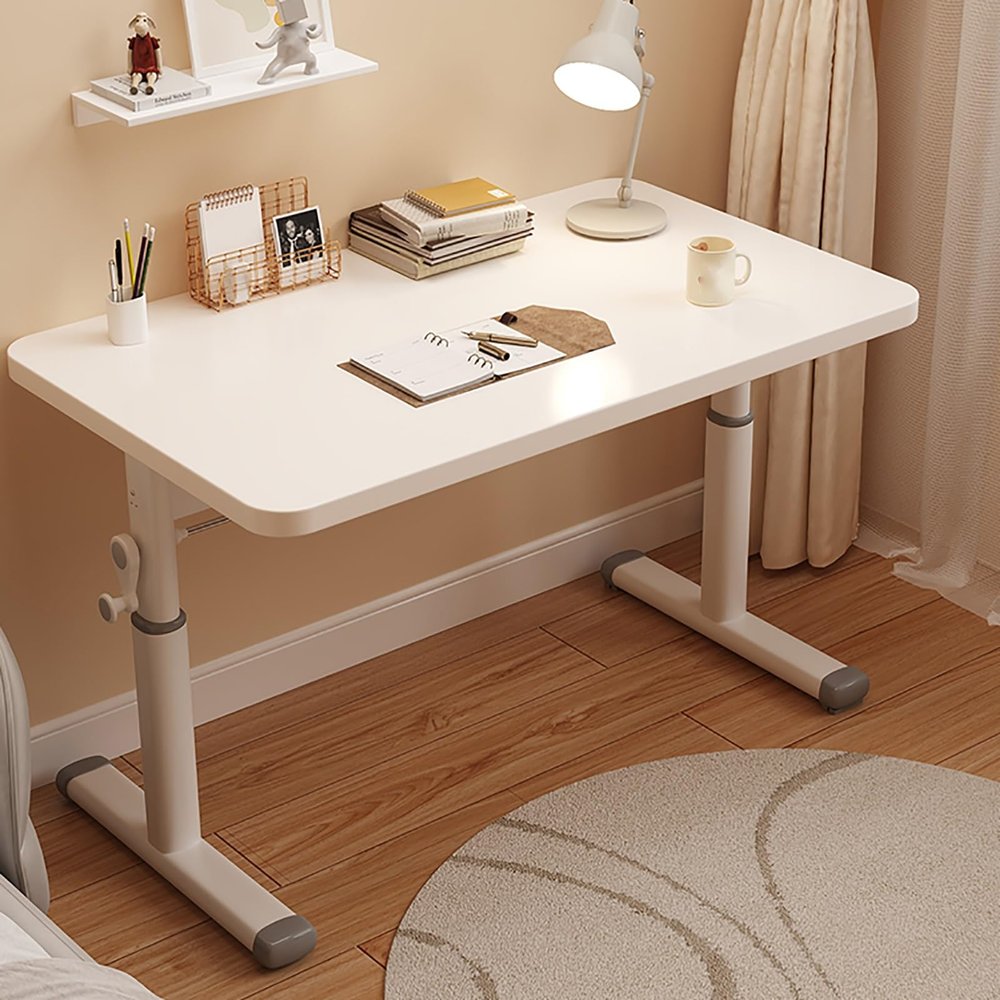 White Lift-Top Folding Work Table, Independently Adjustable Computer Desk, 23.6-Inch-Wide Desktop with Rounded Corners