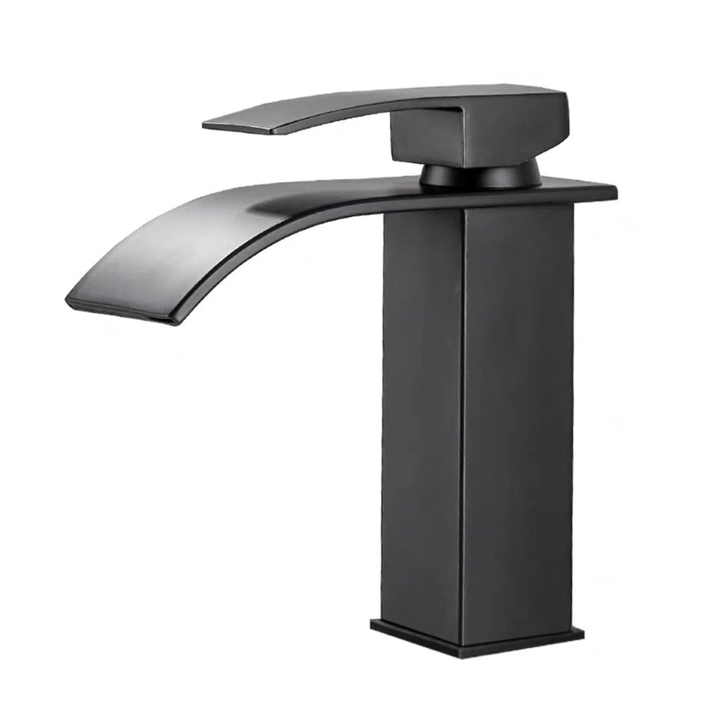 Black Waterfall Bathroom Sink Faucet, Single-Handle Hot and Cold Mixer