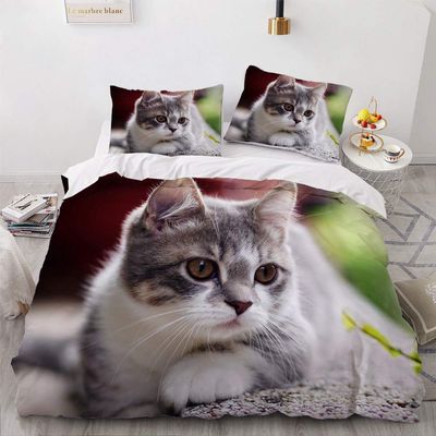 Gray Cat Bedding Set 155 x 220 cm with 2 Pillowcases