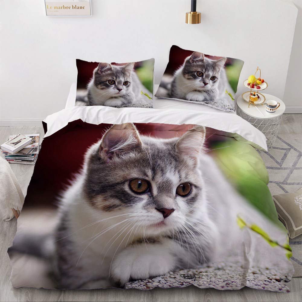 Gray Cat Bedding Set 155 x 220 cm with 2 Pillowcases