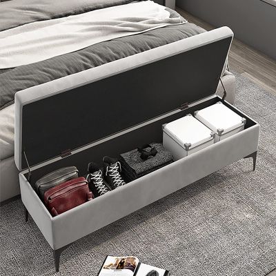 GArcan Premium Velvet Storage Ottoman, Upholstered Bed-End Storage Bench for Living Room, Bedroom, Entryway and Hallway, Light Gray, 90 x 40 x 43 cm (35 x 16 x 17 in)