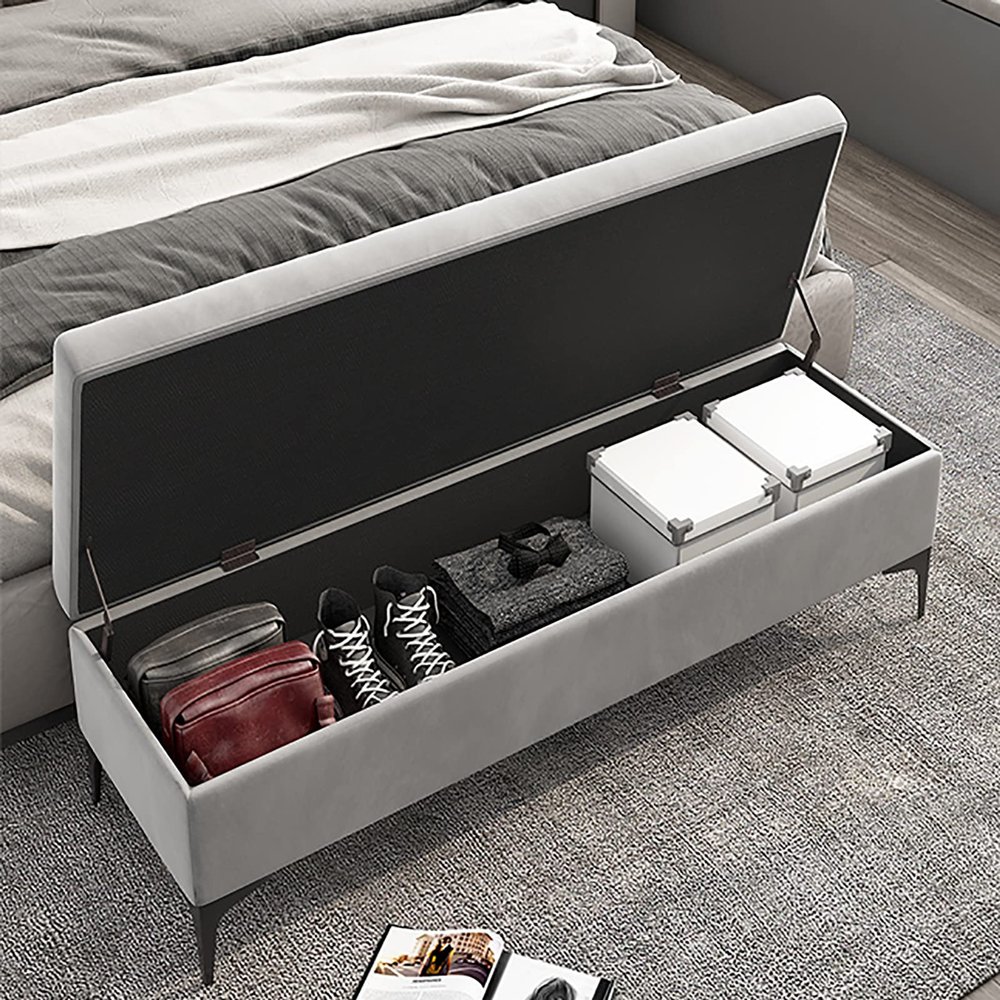 GArcan Premium Velvet Storage Ottoman, Upholstered Bed-End Storage Bench for Living Room, Bedroom, Entryway and Hallway, Light Gray, 90 x 40 x 43 cm (35 x 16 x 17 in)