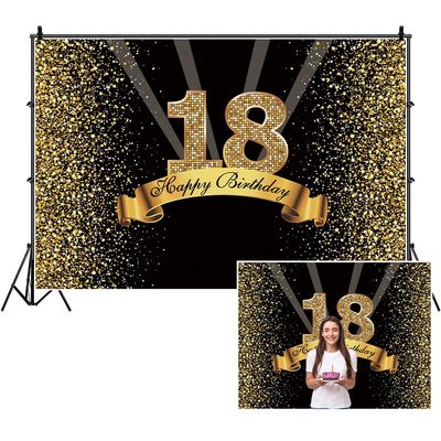SDOTPMT 10x8 ft Black and Gold 18th Birthday Party Polyester Photography Backdrop